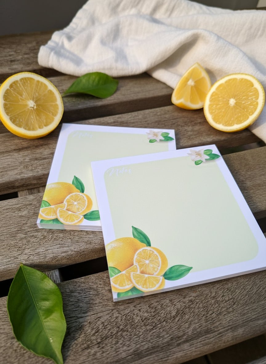 Quadratischer Schreibblock – Zitronen-Design | 50 Blatt | 120g Naturpapier | Geschenkidee - AC Designs