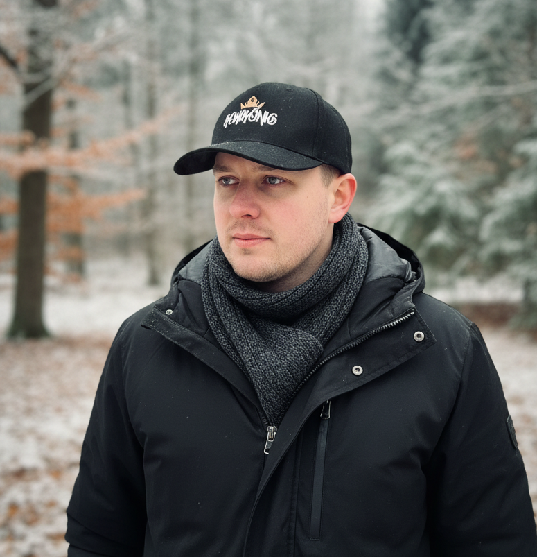 Kohlkönig Cap Schwarz - Premium 6-Panel Cap mit Weiß-Gold Druck