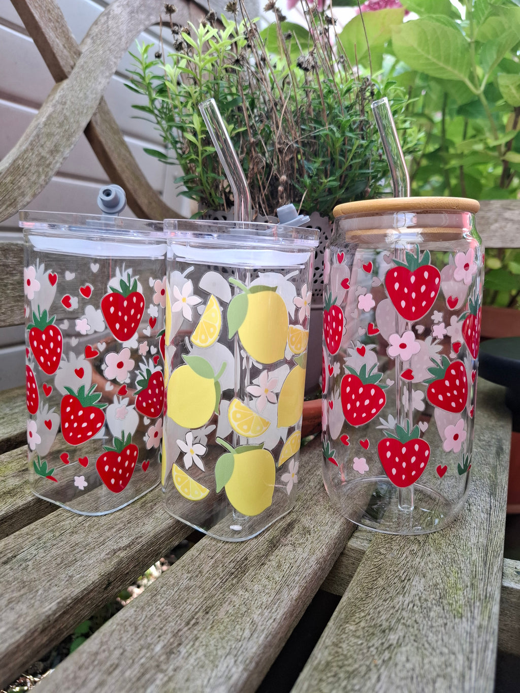 Eckiges Zitronen-Glasbecher mit Deckel & Strohhalm – auslaufsicher, stylisch & langlebig