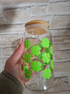 Handgefertigter Glasbecher mit Holzdeckel und Glasstrohhalm – VIEL GLÜCK - AC Designs