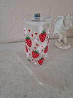 Eckiges Erdbeer-Glasbecher mit Deckel & Strohhalm - 400 ml, auslaufsicher & langlebig