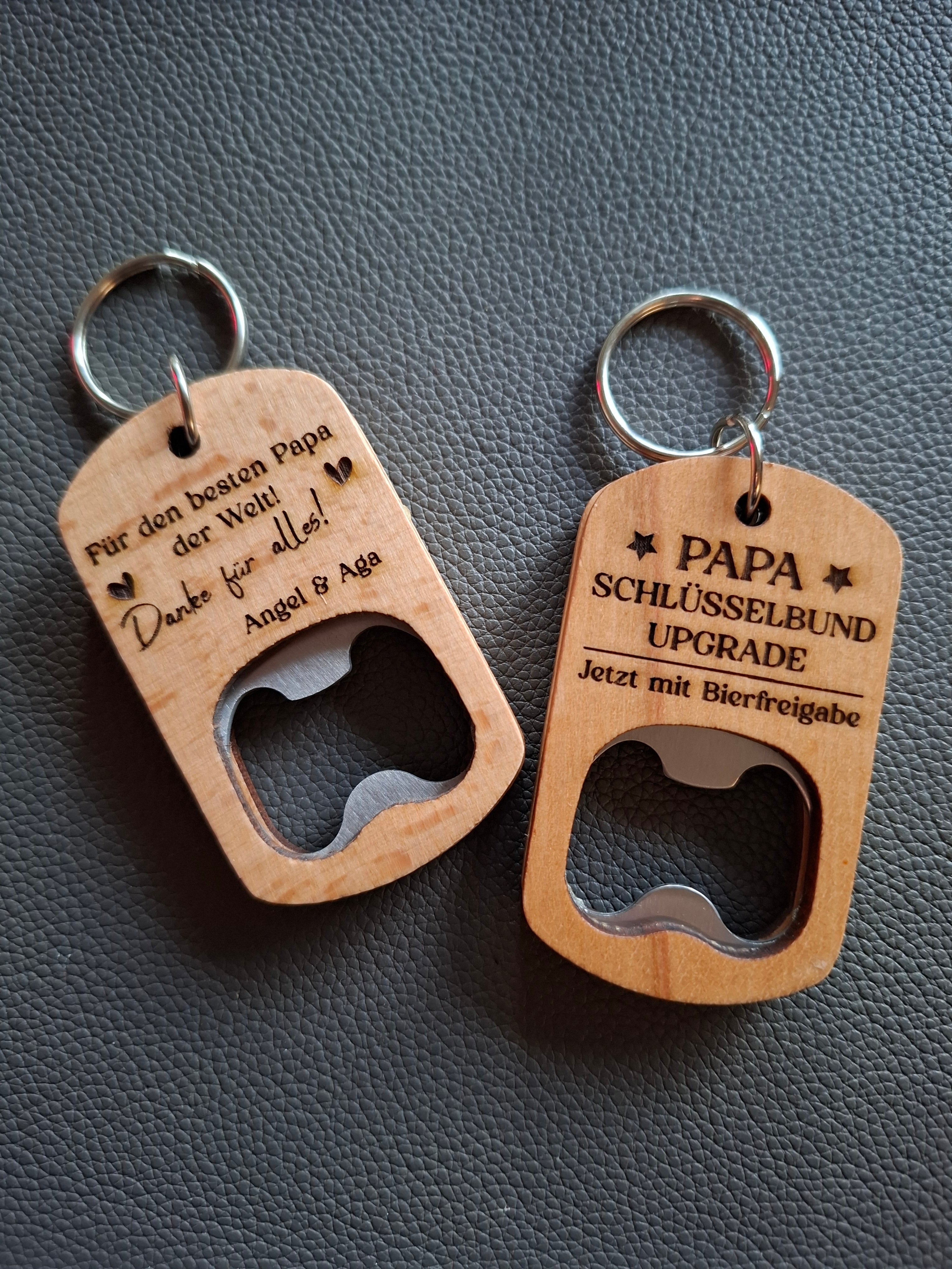 Personalisiertes Holz Schlüsselanhänger mit Flaschenöffner & Lasergravur – „Für den besten Papa"