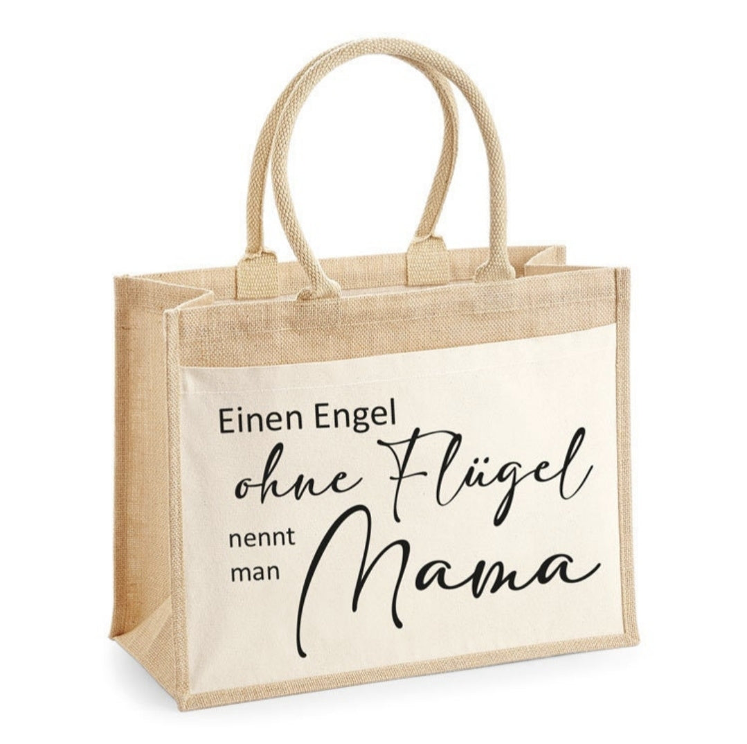 Jutetasche "Mama - Engelsflügel" – Dein stylischer & nachhaltiger Begleiter für den Mama-Alltag! - AC Designs