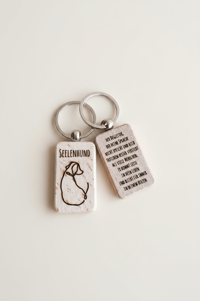 Seelenhund Schlüsselanhänger aus Holz - Lasergravur für Hundeliebhaber - AC Designs
