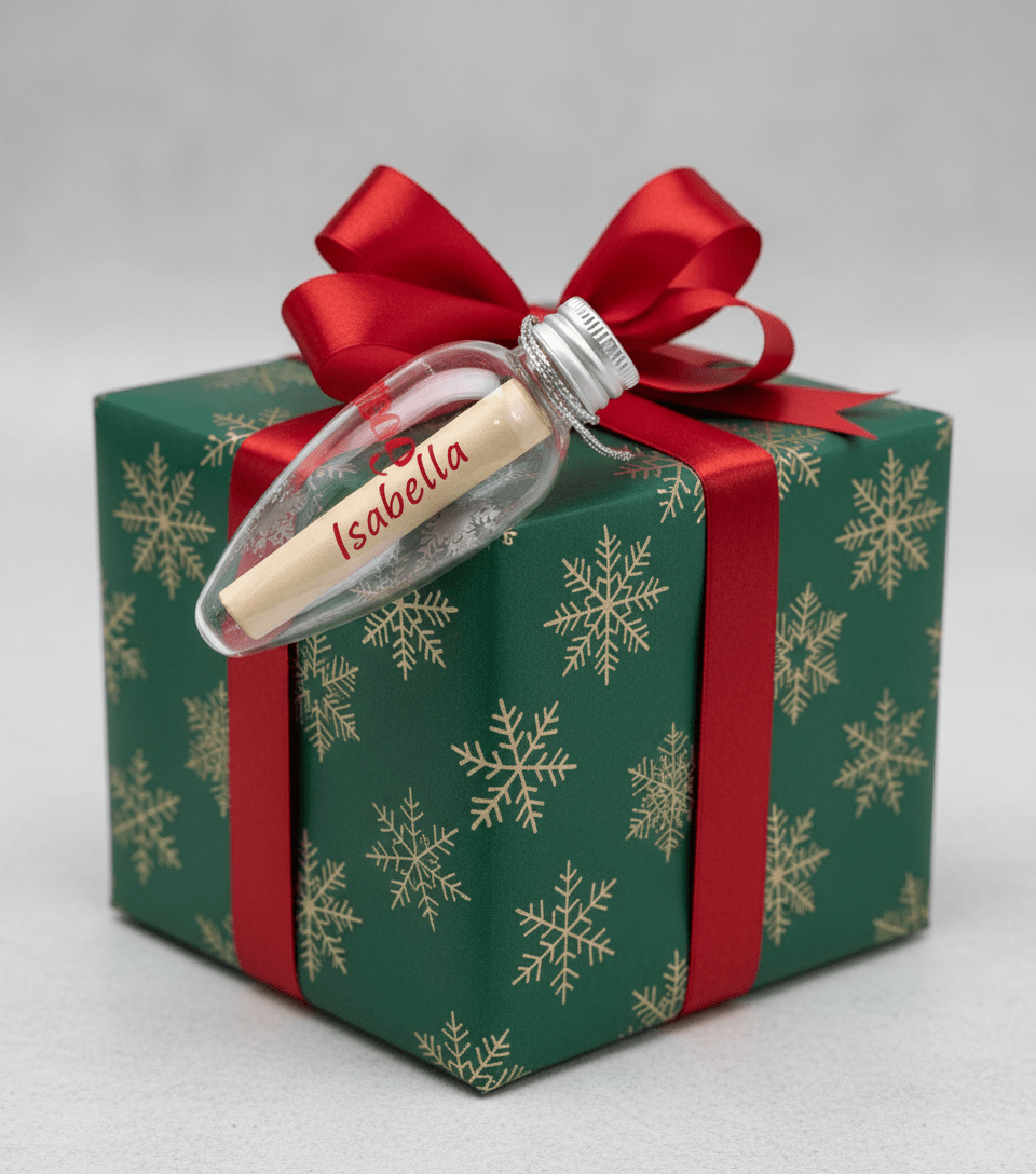 Set aus 2 befüllbaren Weihnachtsanhängern – personalisierbar, klar mit Schneeflocken, 8 cm, mit Drehverschluss – für Geldgeschenke, Botschaften & Süßes - AC Designs