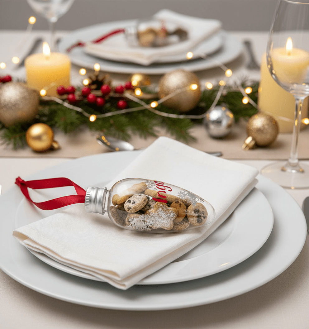 Set aus 2 befüllbaren Weihnachtsanhängern – personalisierbar, klar mit Schneeflocken, 8 cm, mit Drehverschluss – für Geldgeschenke, Botschaften & Süßes - AC Designs