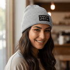 Statement Patch Beanie Hellgrau - „flawed but fabulous“ - AC Designs