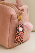 Stylisches Schlüsselband aus Neopren mit Lippenstifthalter & Pom Pom – Animalprint in Rosa/Pink - AC Designs
