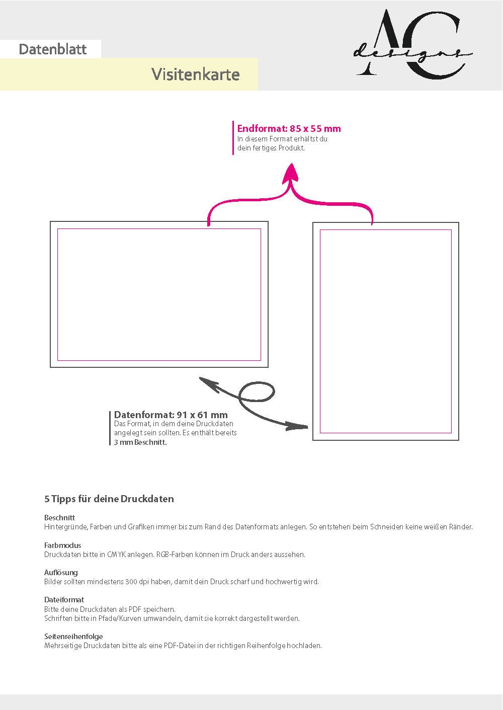 Visitenkarten beidseitig drucken mit eigener Datei - AC Designs