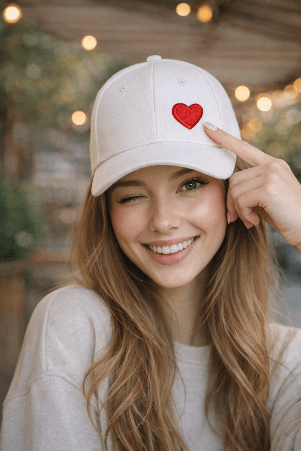 Weißes 6 - Panel Cap mit rotem Herz - Patch – hochwertig bestickt & nachhaltig - AC Designs